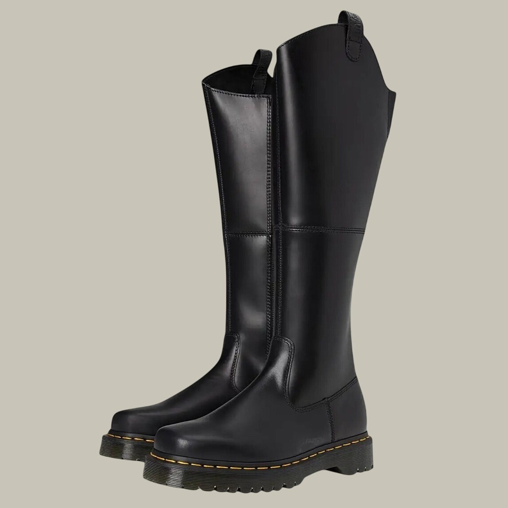 Dr. Martens Amaayah Hi Boots Black Leather Knee Tall Riding Women's Size 8 NEW - Picture 3 of 16